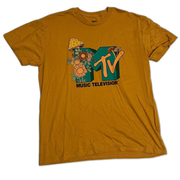 NWT MTV Mustard Yellow Tee with Graphic Design - Picture 1 of 3